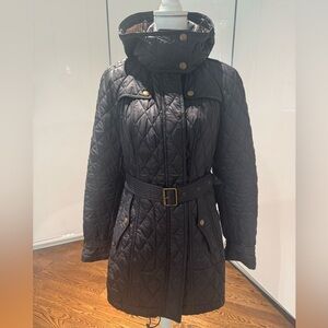 Burberry Brit Quilted Belted Jacket, Black, Size L